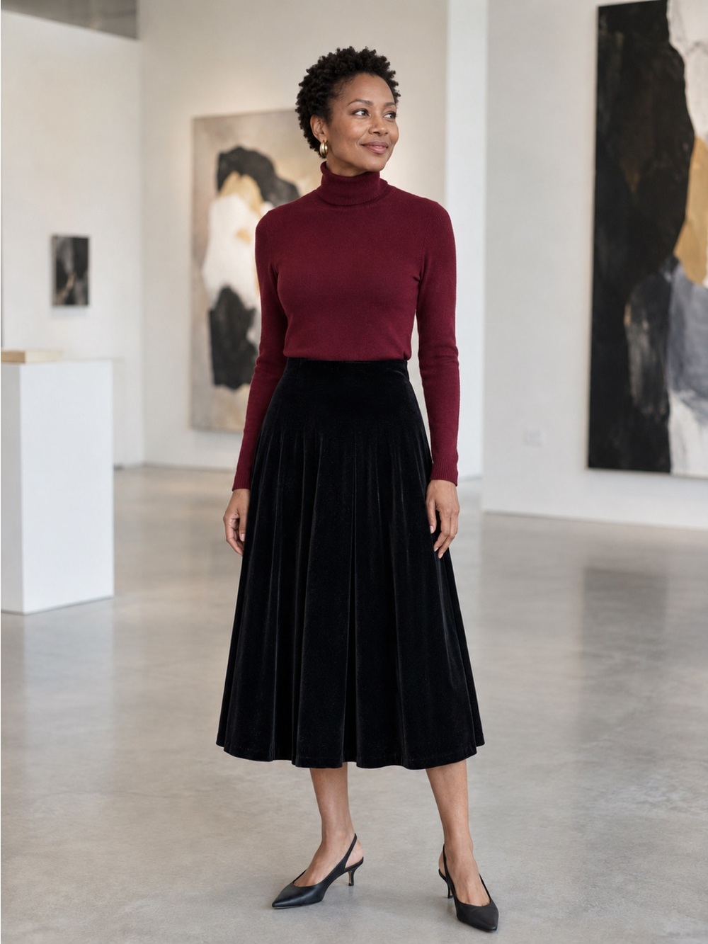 Vintage Elio Soranti Black Velvet Pleated Maxi Skirt Size 14 Made in Canada